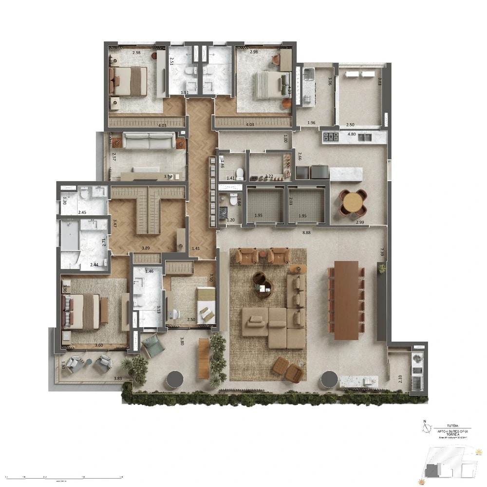 Planta Tipo - - 4 suítes — 300 m²