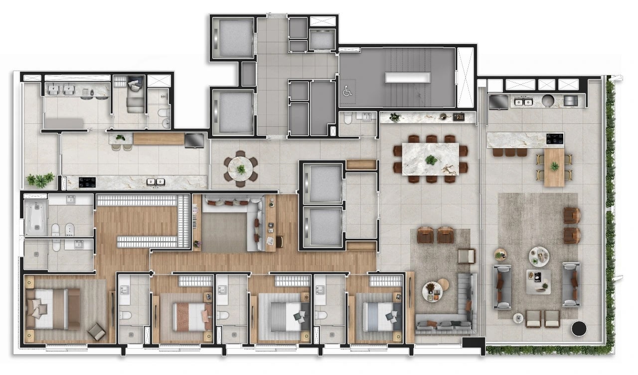 Planta 4 suítes — 370 m²