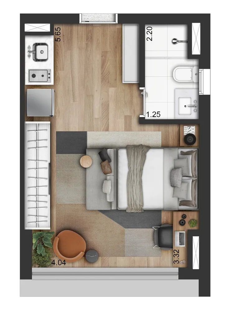 Planta Studio — 25 m²