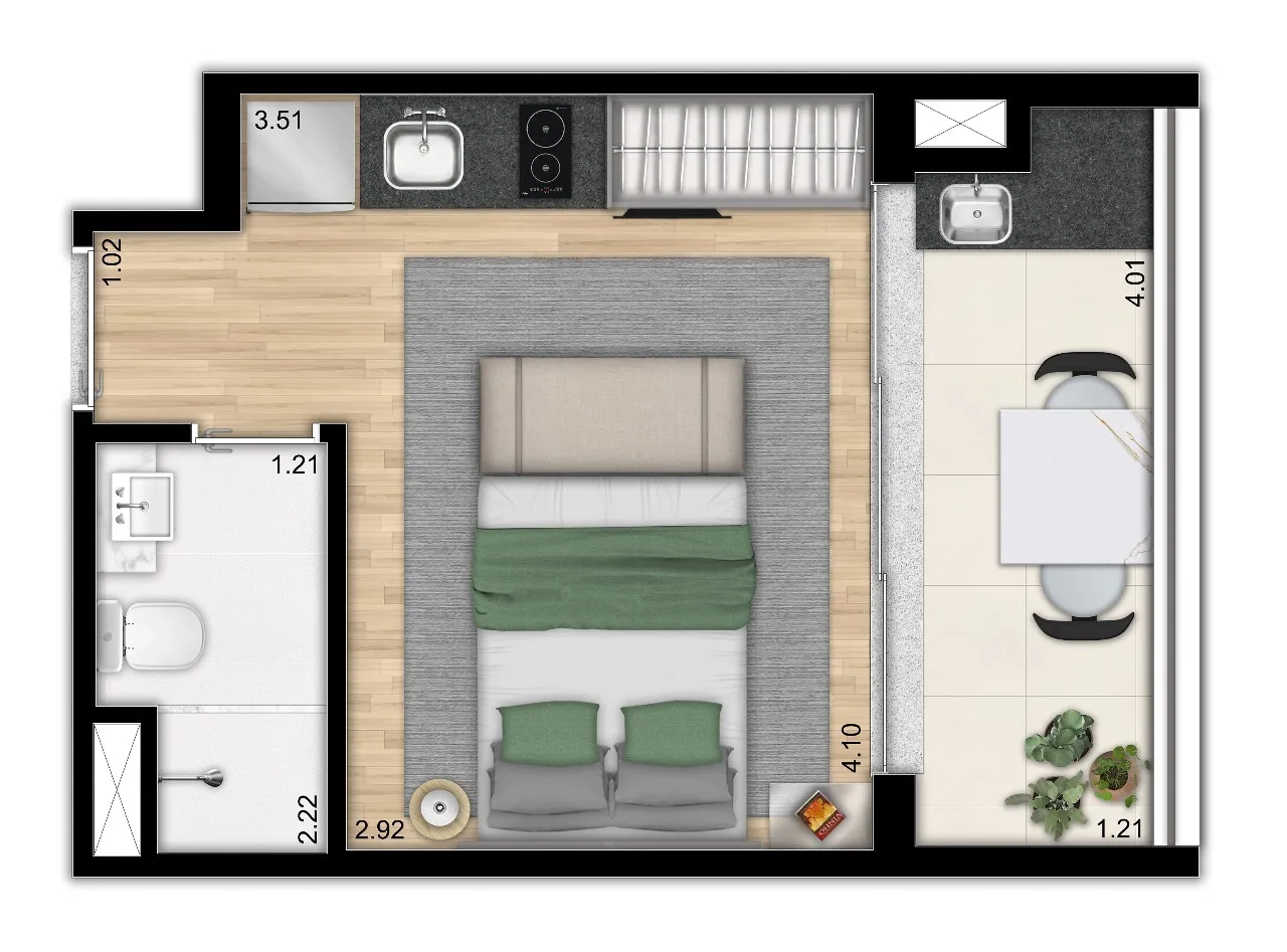 Planta Studio — 25 m²