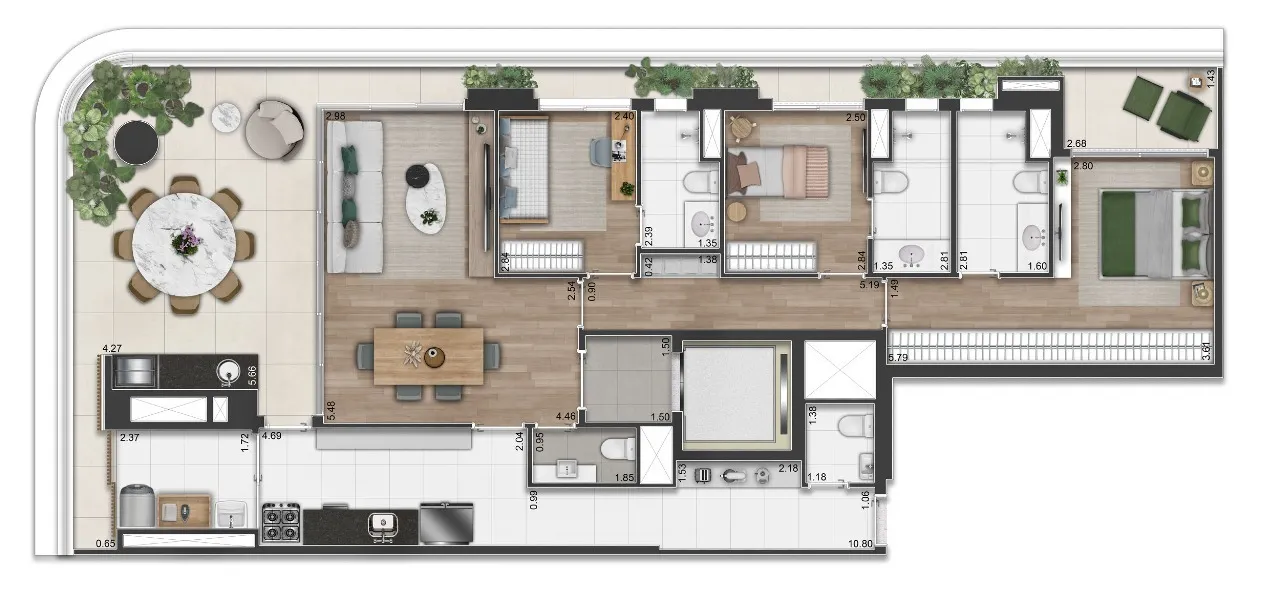 Planta 3 suítes — 154 m²