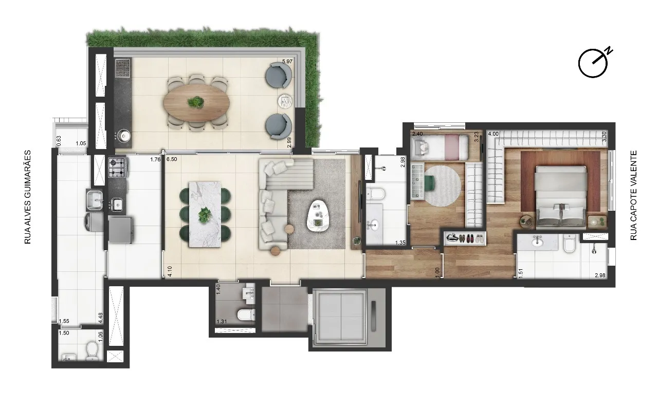 Planta 2 Suítes — 128 m²